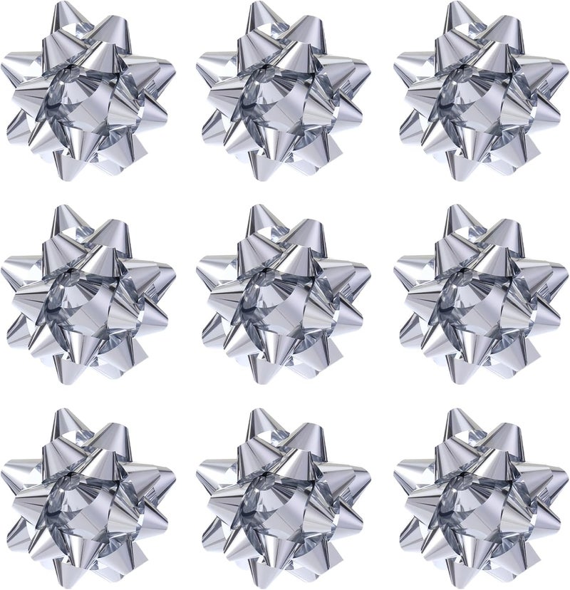 DYSHIPEN 24 Large Gift Bows,3.5 inches, Bows for Gift Wrapping and Presents,Christmas Bows,for Parties, Birthdays, Weddings or Other Holidays. (Silver) - Image 1
